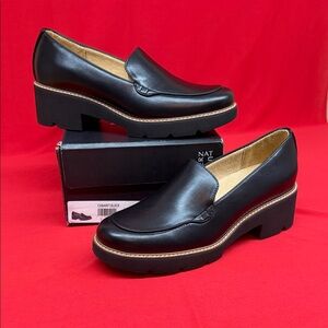 Naturalizer Black Leather Platform Loafers